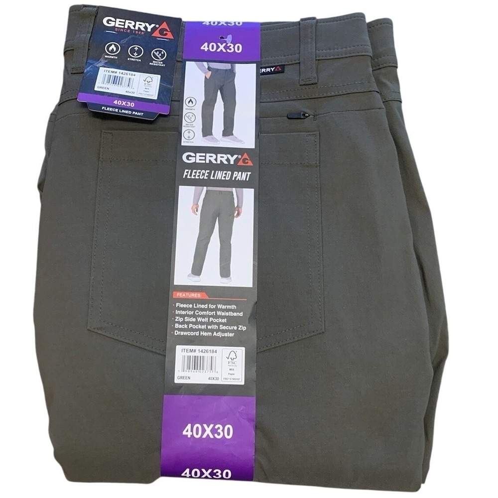 Gerry Men's Water Resistant Fleece Lined Stretch Pants Olive Green (40W x 30L)